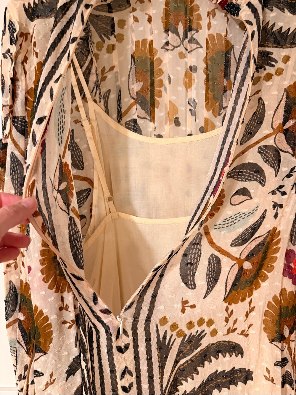 FARM Rio Palms Paradise Cream Floral Smocked High-Neck Long-Sleeve Mini Dress - Picture 14 of 15